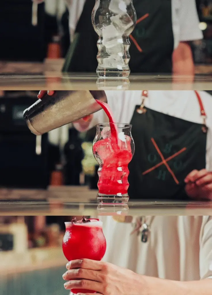 Pomegranate juice in a glass with ice.
