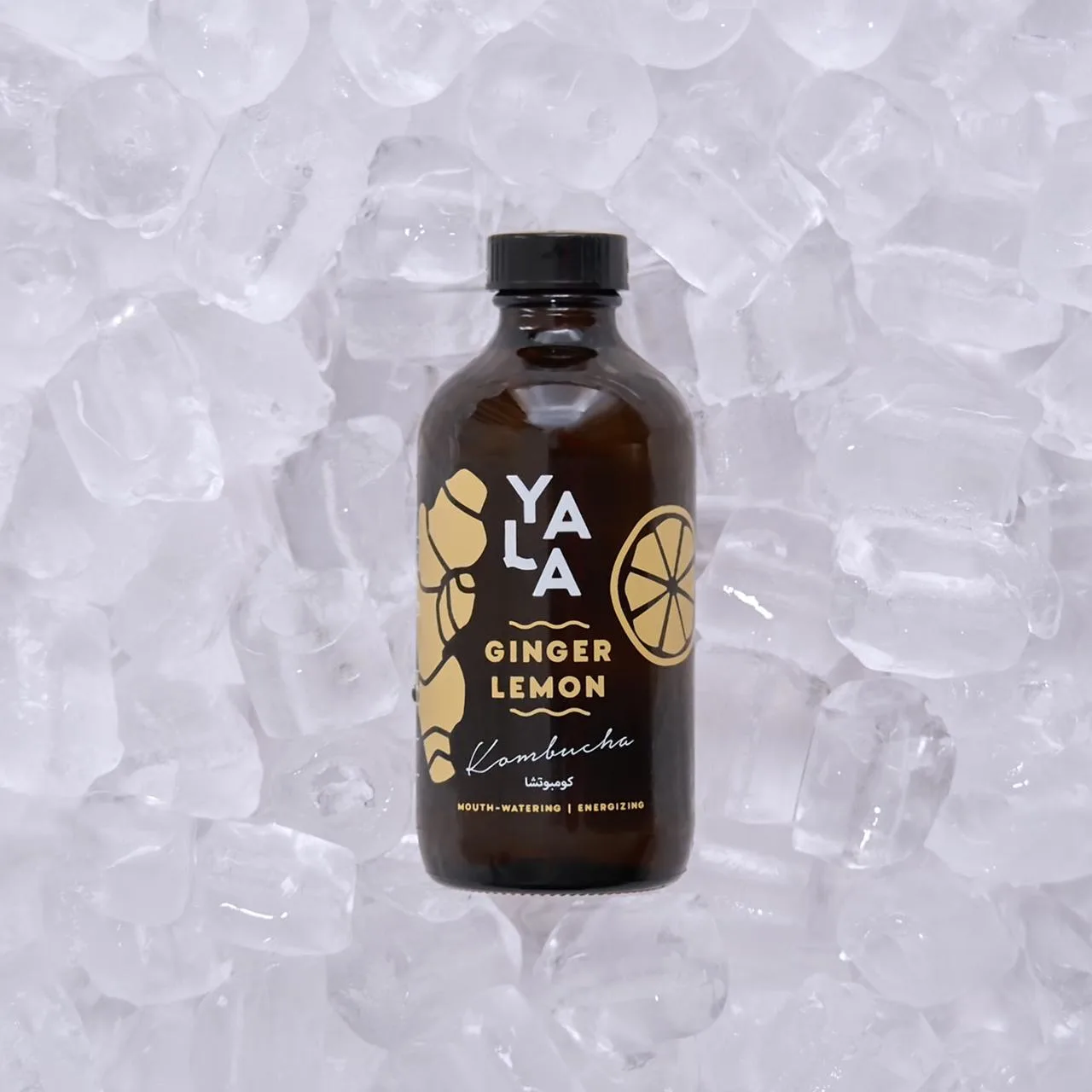 A bottle of ginger lemon kombucha
