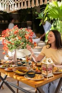 lady enjoying Ramadan meal at BohoX