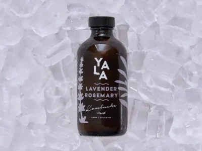 The bottle of Lavendar Rosemary kombucha